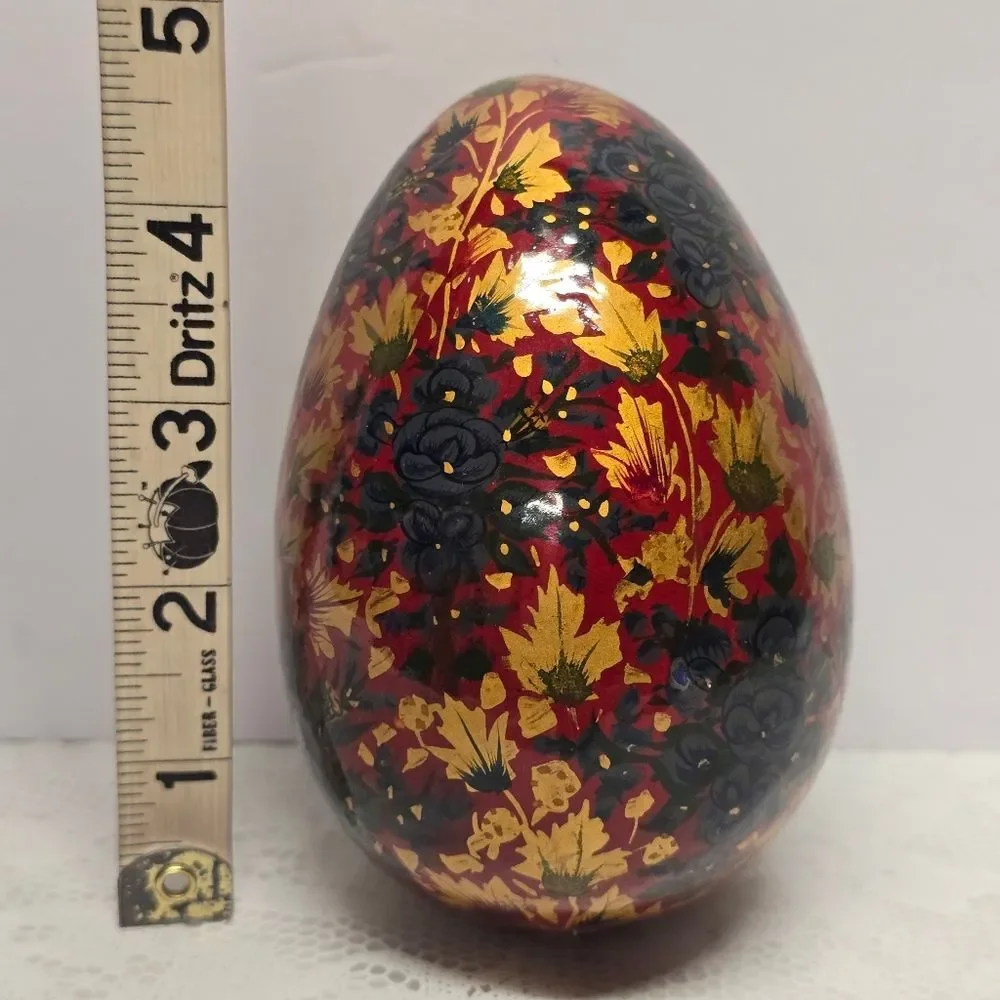 Vintage Handpainted Russian Folk Art Lacquered Papier Mache Floral Easter Egg